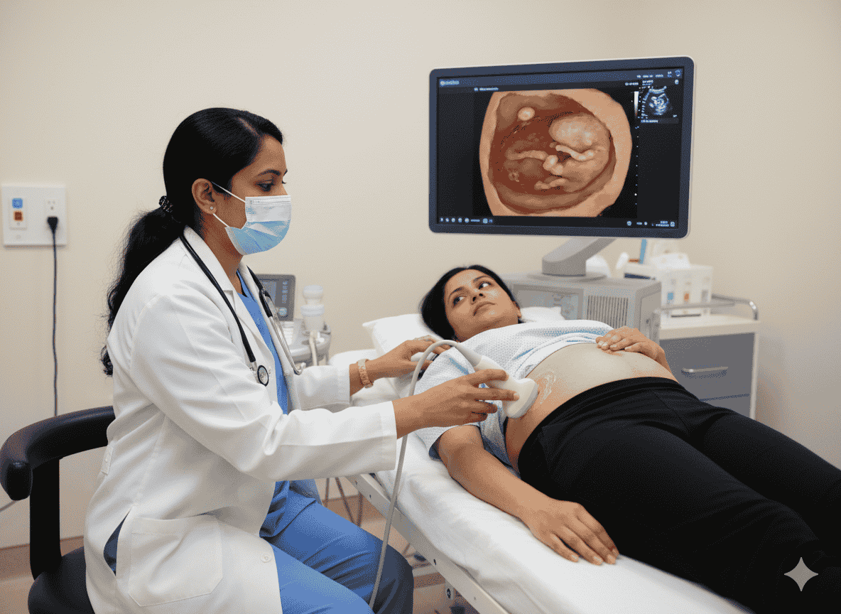 Early pregnancy viability scan showing fetal heartbeat